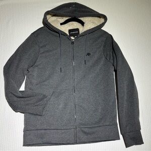 Y2K Aeropostale faux fur/sherpa lined full zip hoodie unisex charcoal & cream M